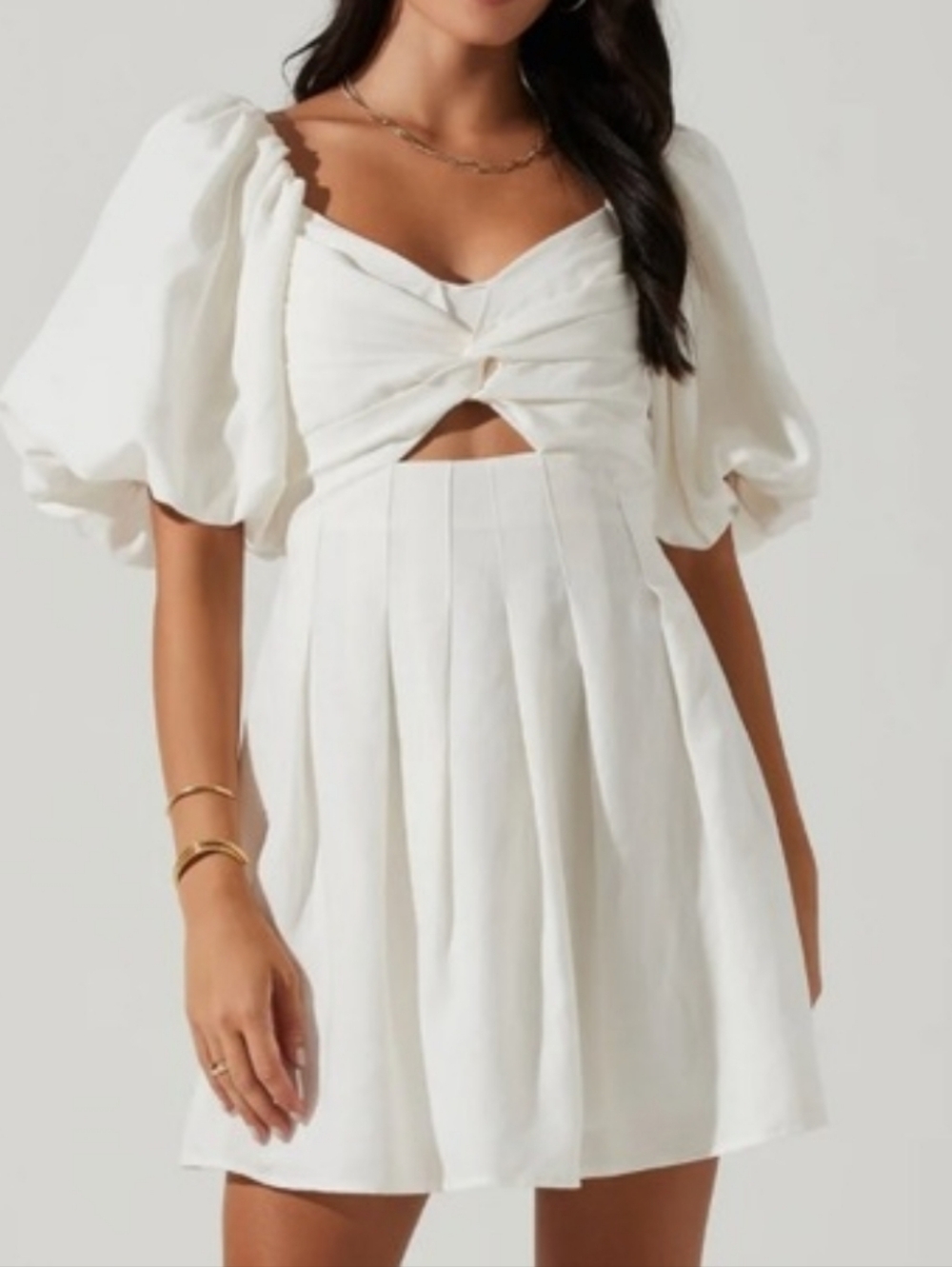 Astr White Mini Dress with Puff Sleeves